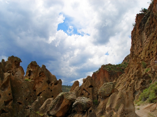 Rocky Mountain landscape with cloudy sky at Bandelier National Monument